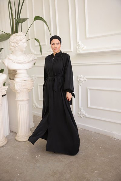 Siyah Ankanoor Hakim Yaka Kuşaklı Ferace