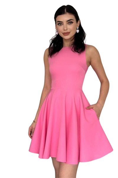 Pink Mini Graduation & Prom Zero Neck Ruffled Skirt Evening Dress