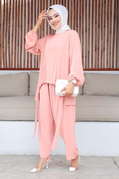 Pembe Şalvarlı İkili Tesettür Takım