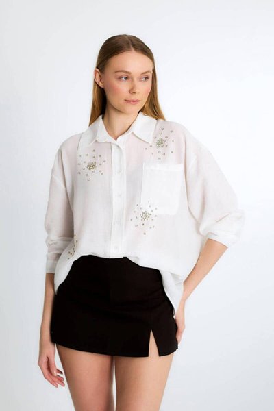 White Pocket Stone-Embellished Shirt