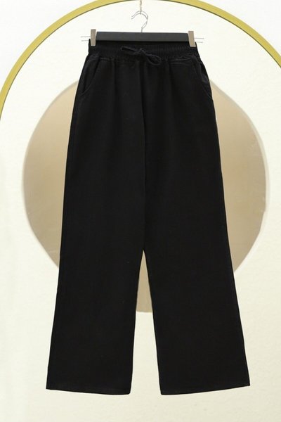 Siyah Beli Lastikli Cepli Bol Paça Kot Pantolon