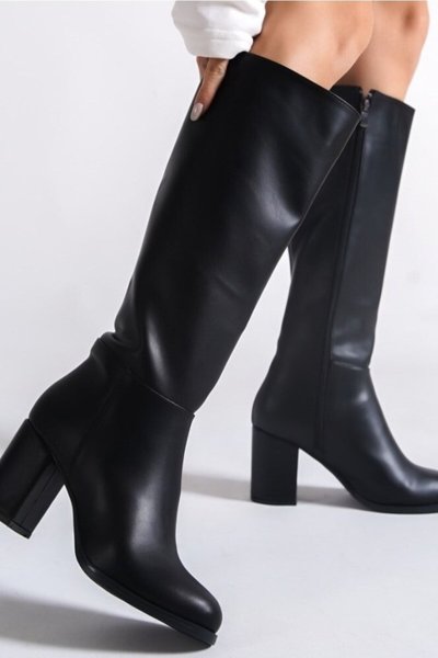 Black Leather Ankle Boots with Zipper and 7cm Heels