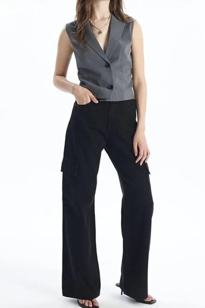 Siyah Kargo Cep Jeans Pantolon