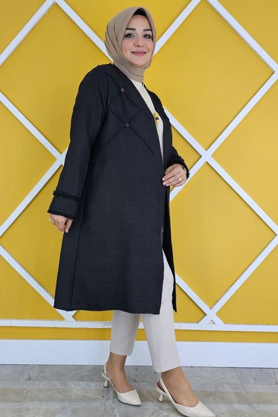 Siyah Kolye Detaylı Kimono Bluzlu İkili Takım