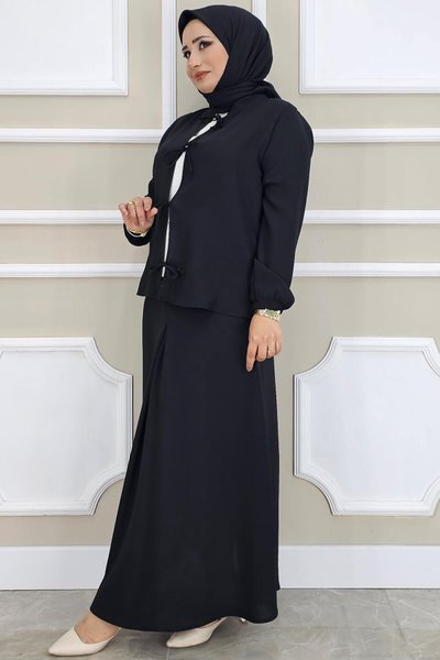 Black Front Lace-Up Three-Piece Set