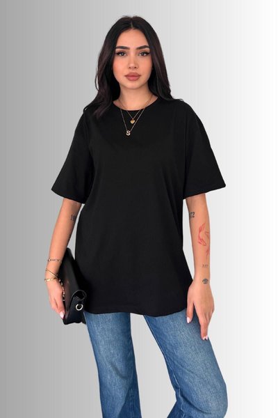 Black Oversized Crew Neck 100% Cotton T-Shirt