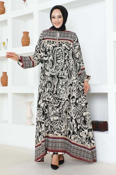Black Tassel Detailed Viscose Modest Dress