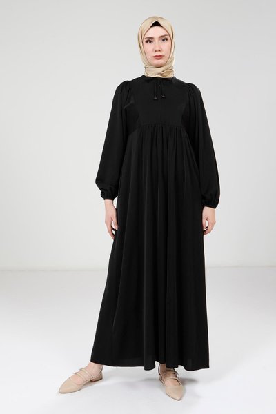 Black Pleated Modest Dress