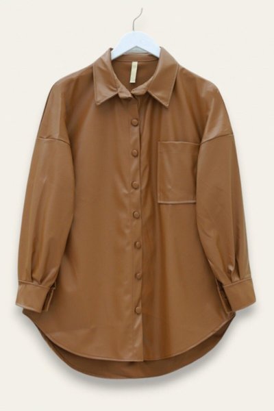 Taba Tek Cepli Oval Kesim Deri Gömlek