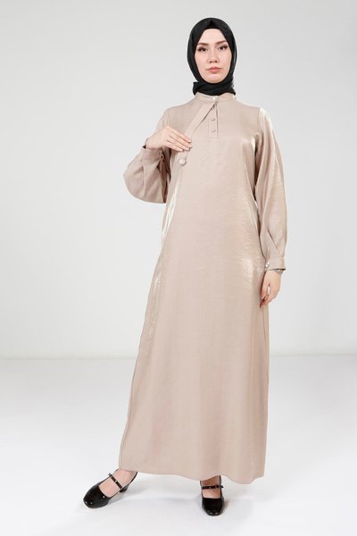 Stone Brooch Shiny Fabric Hijab Dress