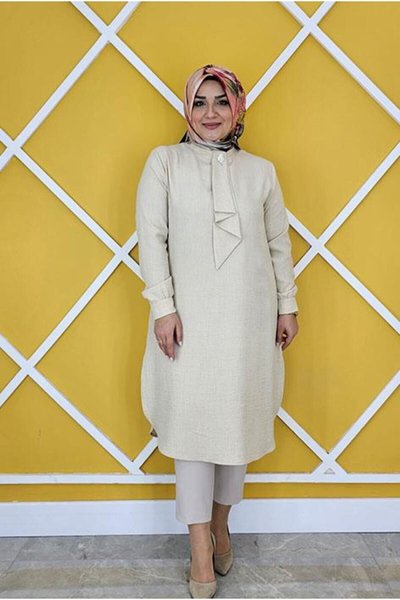 Taş Estetik Kravat Yakalı Tunik