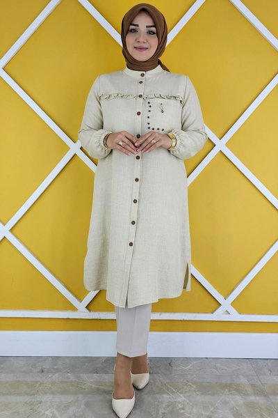 Taş Fırfır Geçişli Cep Parça Süslü Gömlek