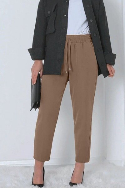 Vizon Çift Cepli Beli Lastikli Bağcık Detaylı Pantolon
