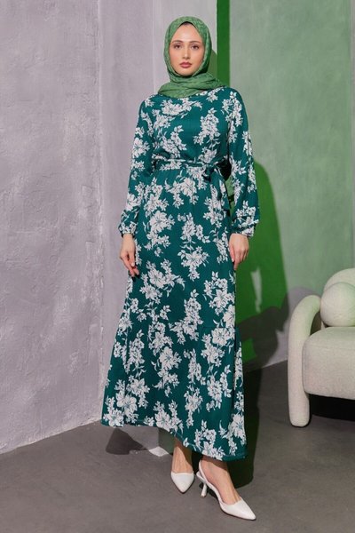 Green Floral Modest Dress