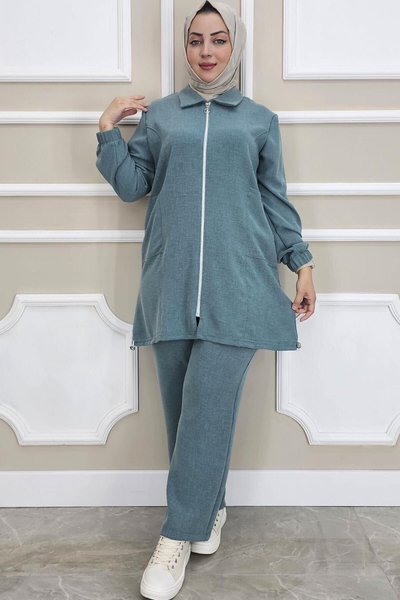 Yeşil Fermuarlı Tunik