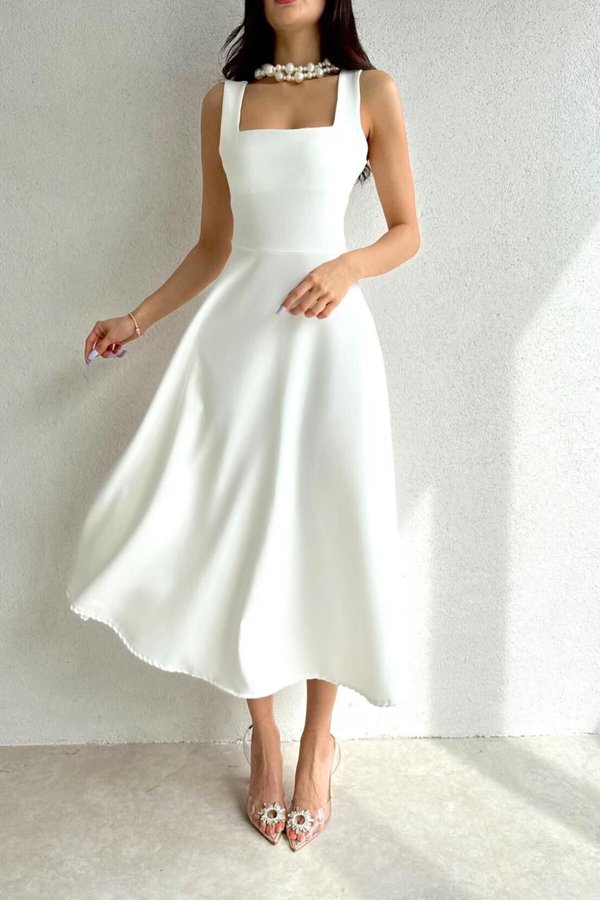 sachin and babi light blue dress Elegant White Midi Dress With Puff Sleeves on Luulla