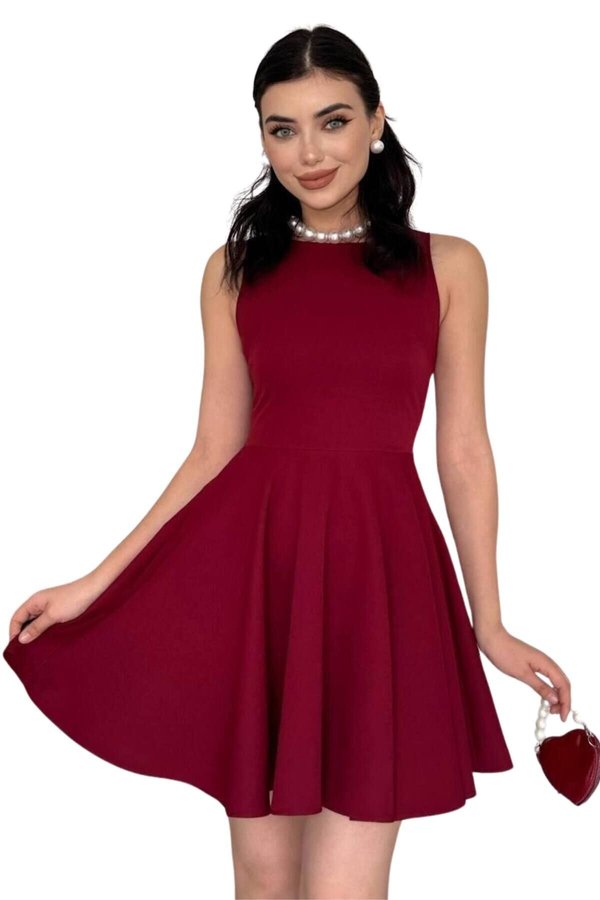 Burgundy Mini Graduation & Ball Zero Collar Ruffled Skirt Evening Dress |  Moda Amore