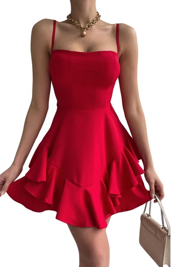 Red Mini Strappy Flared Hem Prom and Graduation Evening Dress | Lovebox