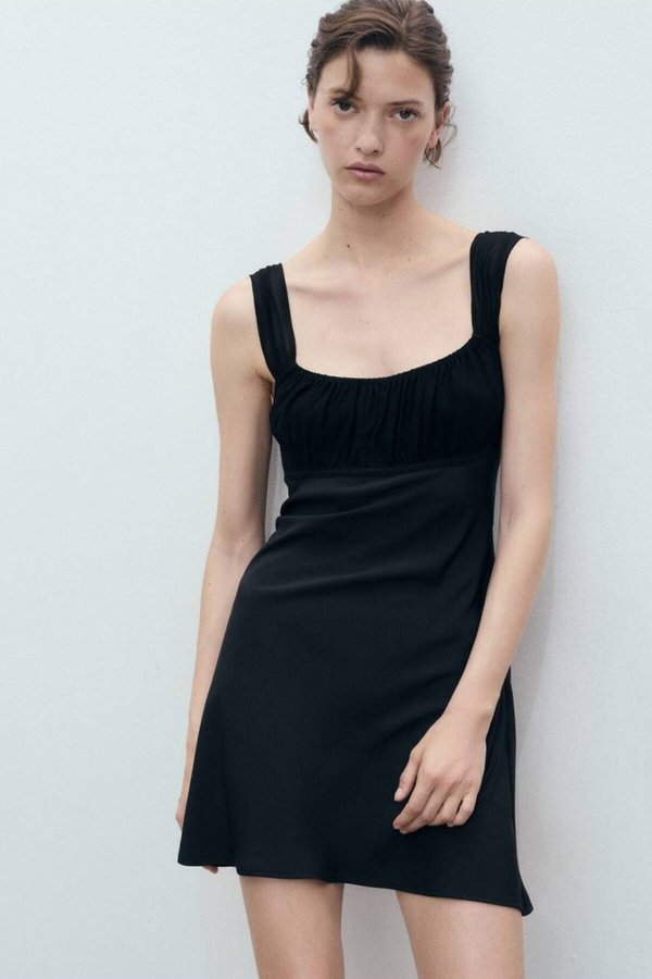 black slip dress mini lace Dolce & Gabbana Lace Trim Satin Slip Dress Black with DG Logo Plaque main image 0