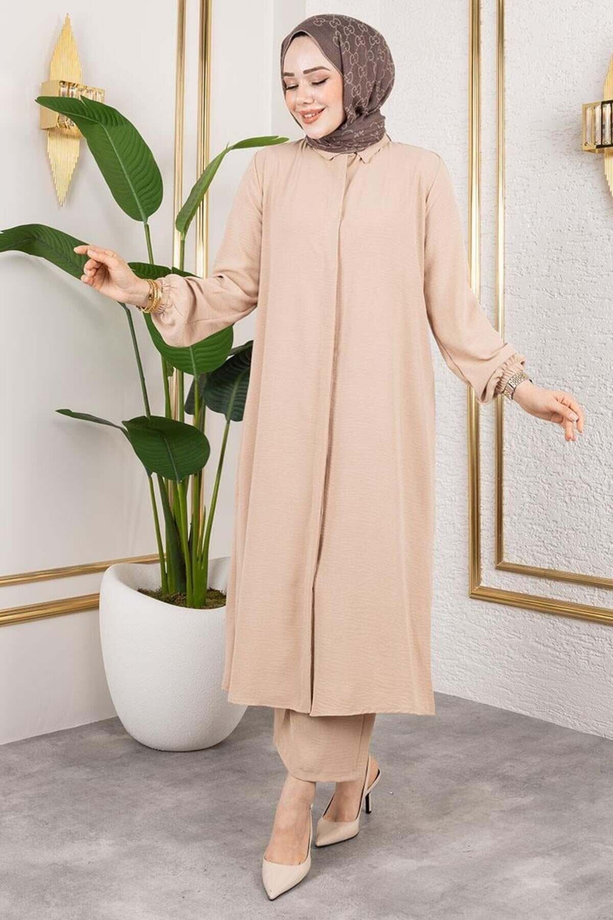 طقم حجاب ايروبين بيج قطعتين بتونيك طويل - Mec Fashion