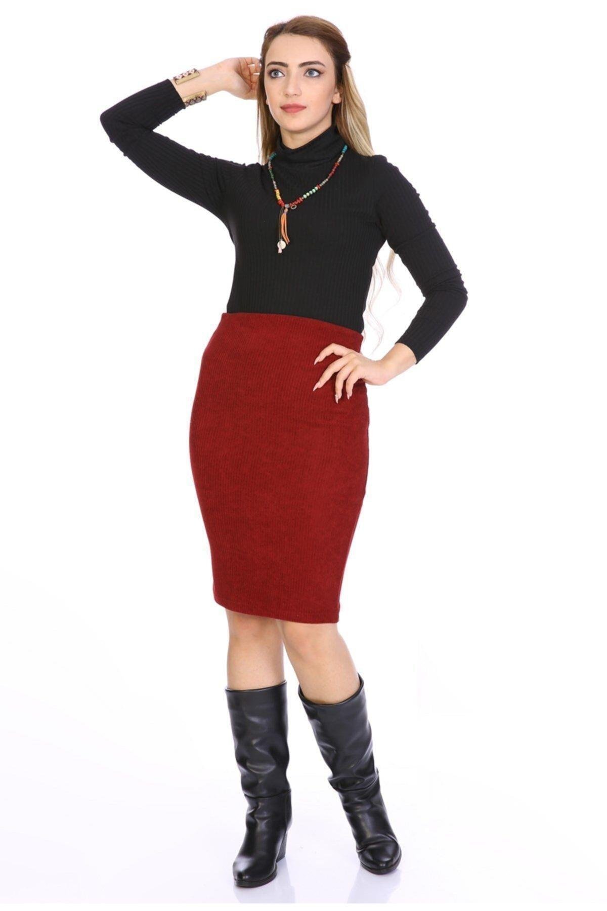 Bordo Midi Velvet Pencil Skirt - APSEN