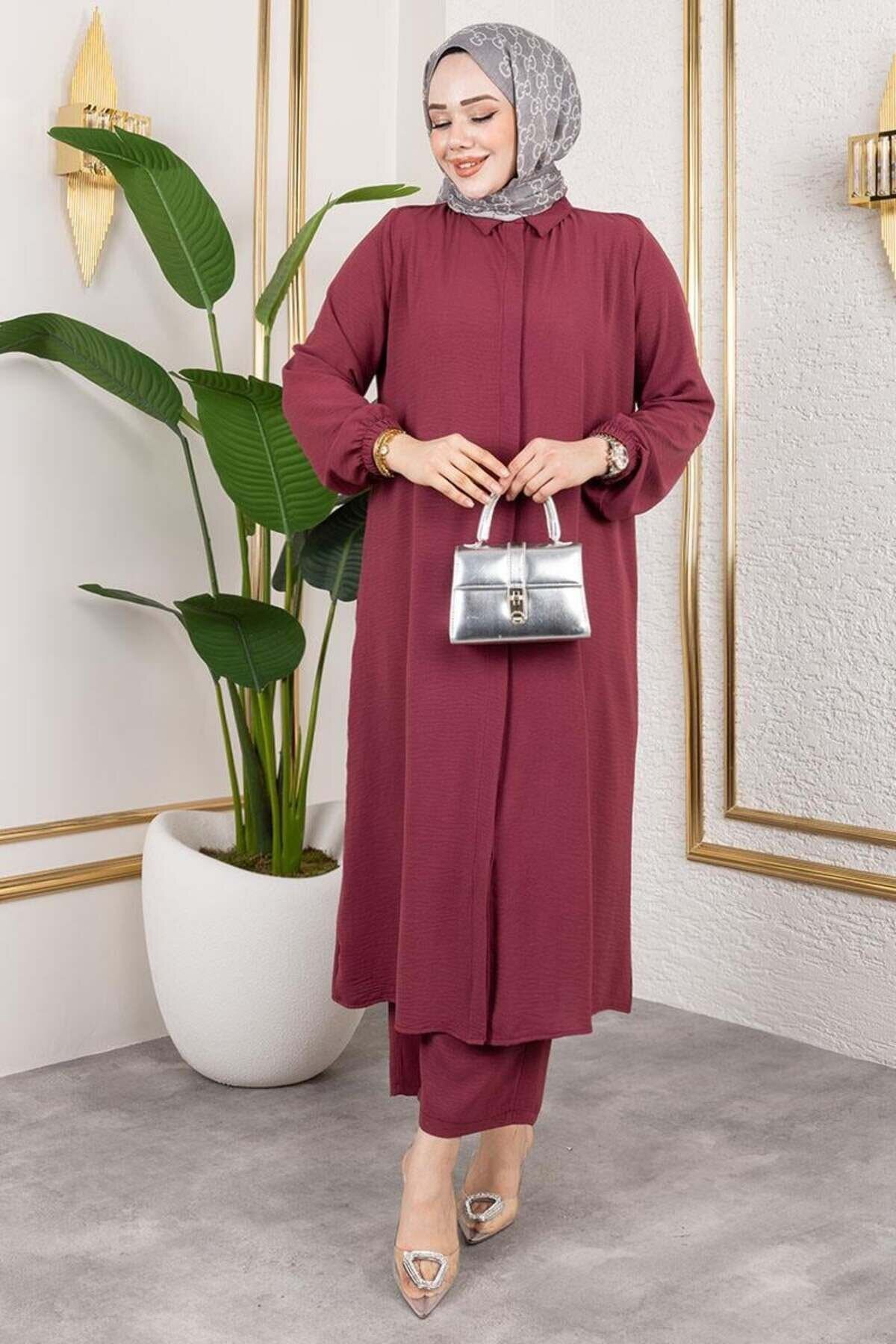 طقم حجاب بورودو طويل بتونيك ايروبين مكون من قطعتين - Mec Fashion