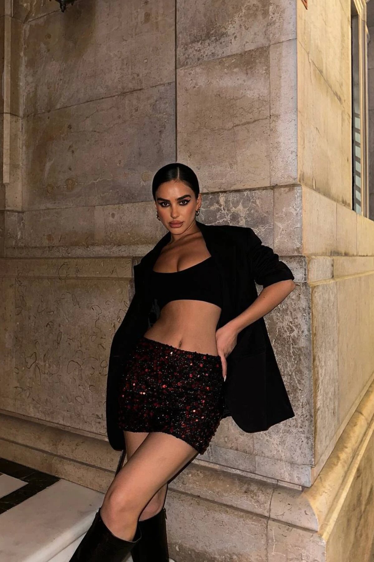 Hollywood Kırmızı Mini Blanca Payet Tasarım Etek - Luvita Co