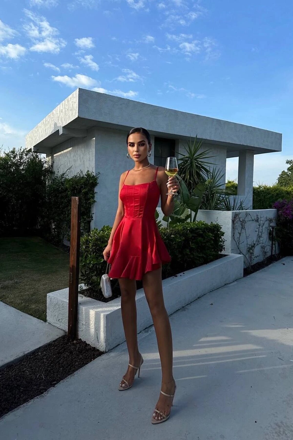 fitted lace wedding dress Elissa Red Knit Hibiscus Print Halter Mini Dress - US 8 main image 0
