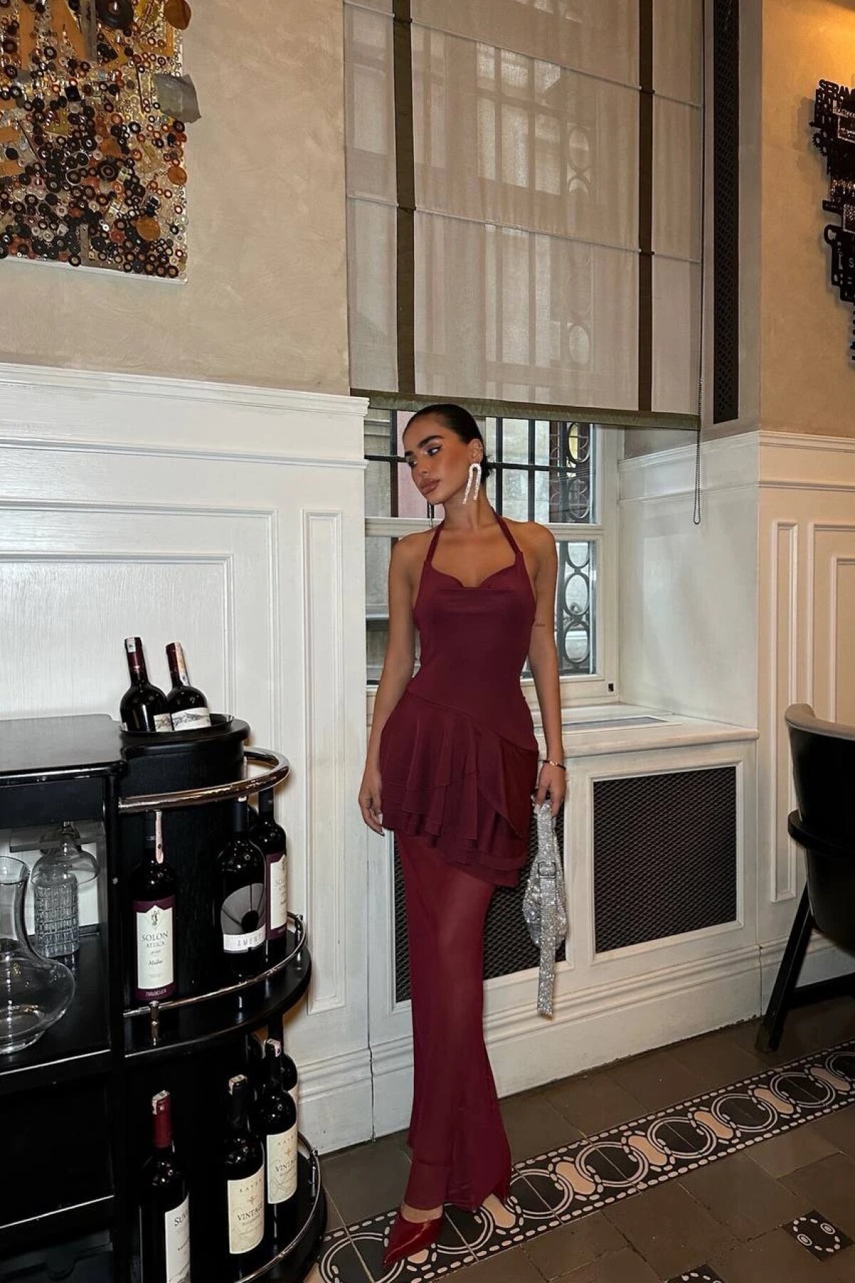 Hollywood Red Long Monaco Detail Design Tulle Evening Gown - Luvita Co