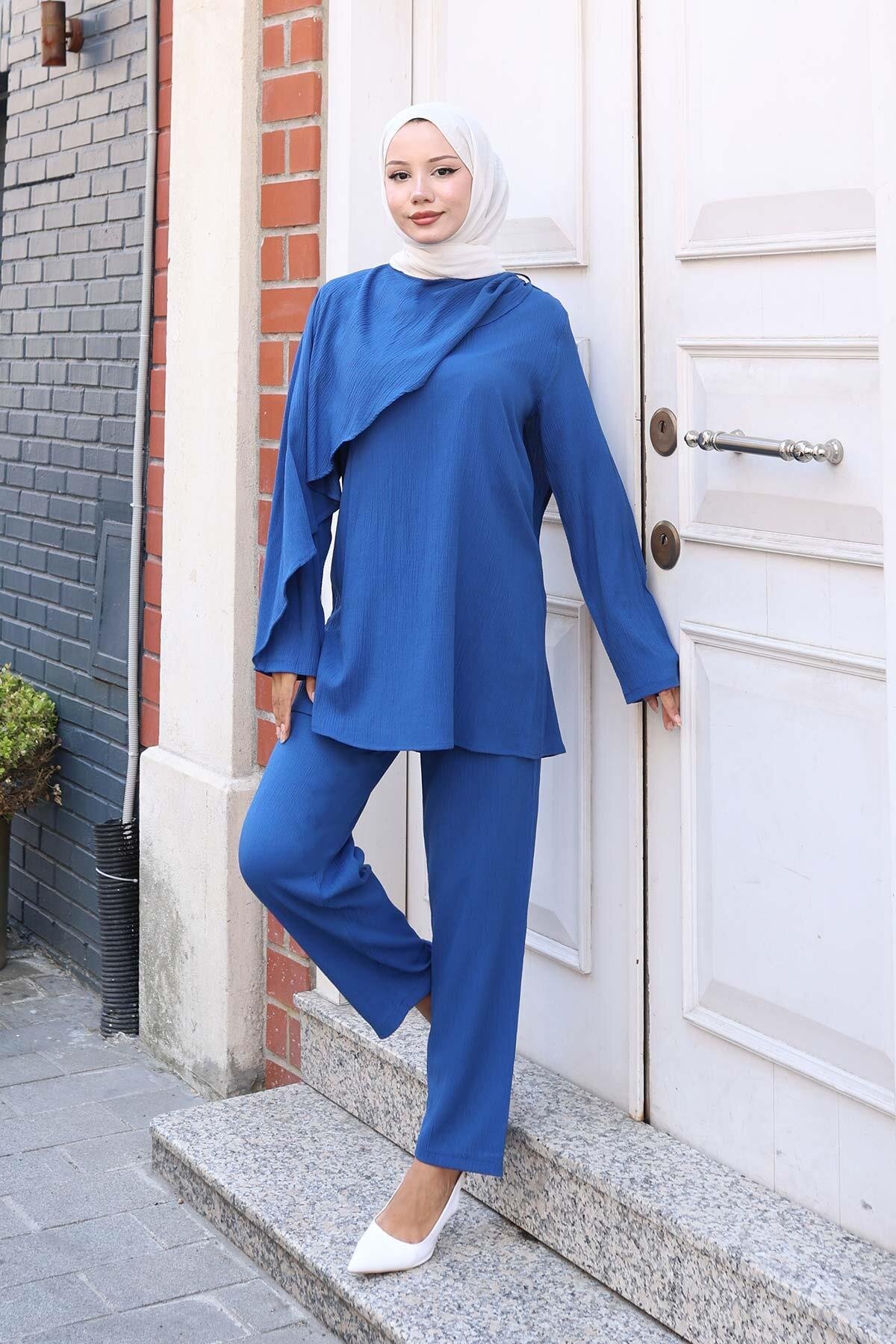Indigo Two-Piece Modest Set with Cape Detail - Misskayle