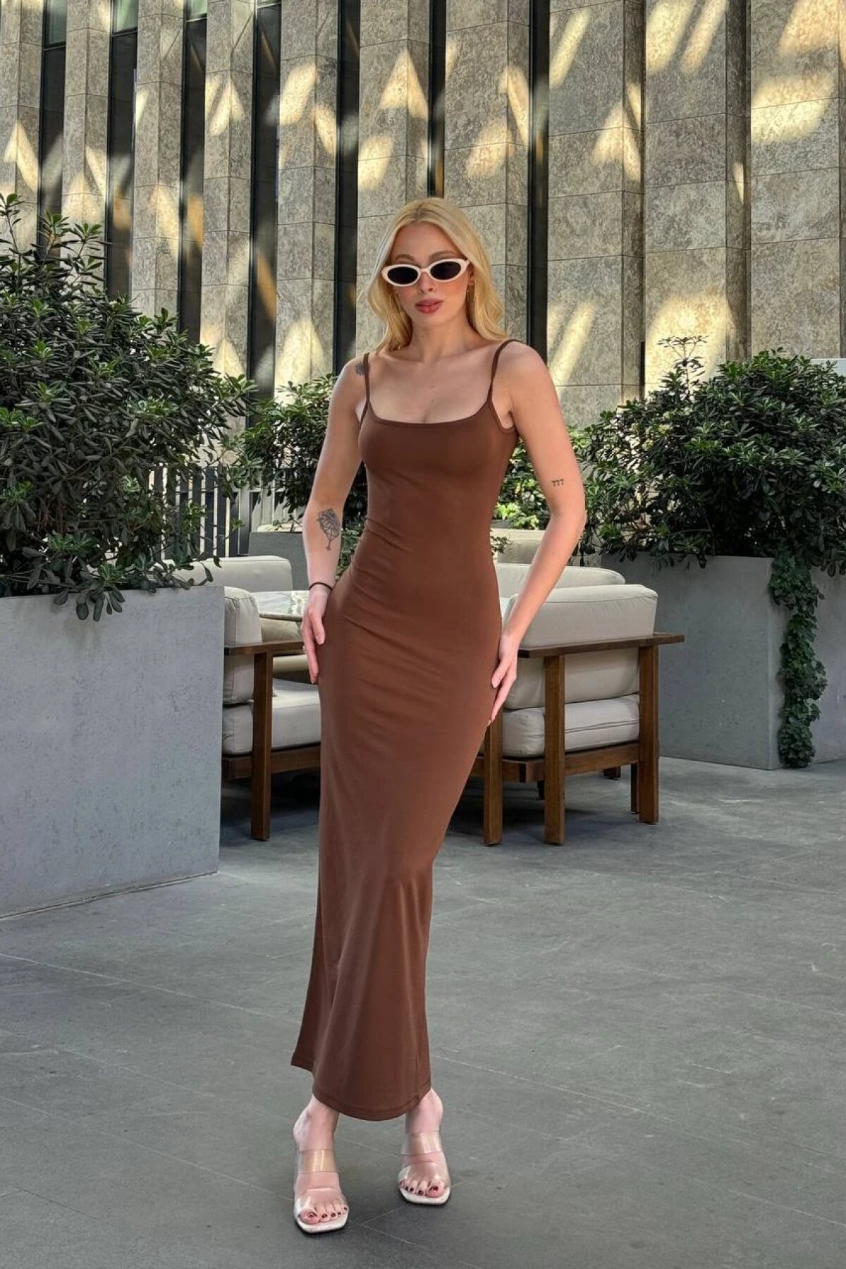 Adjustable Brown Long-Strapped Dress - Luvita Co