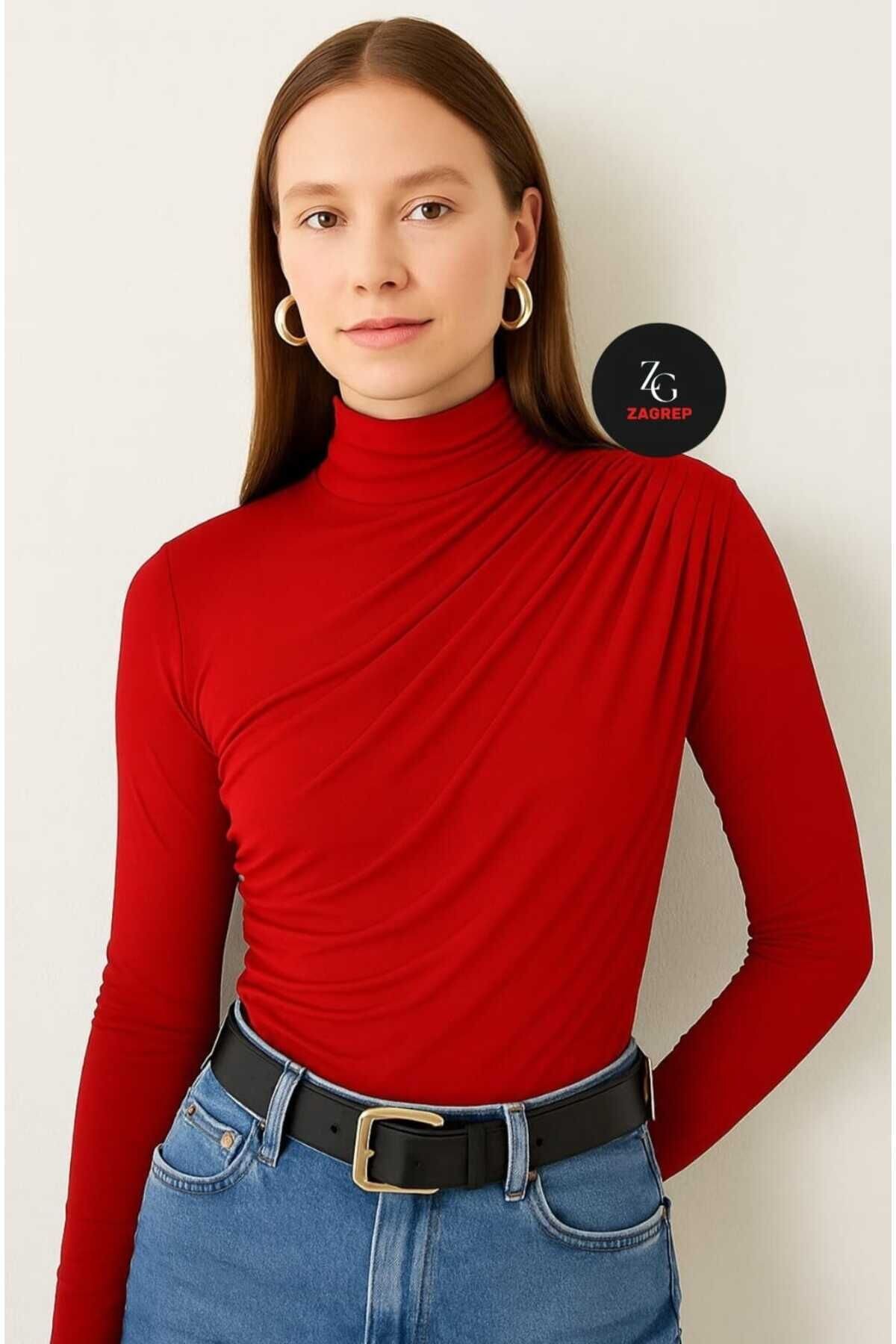 Red Ruched Silk Jersey Blouse - Zagrep