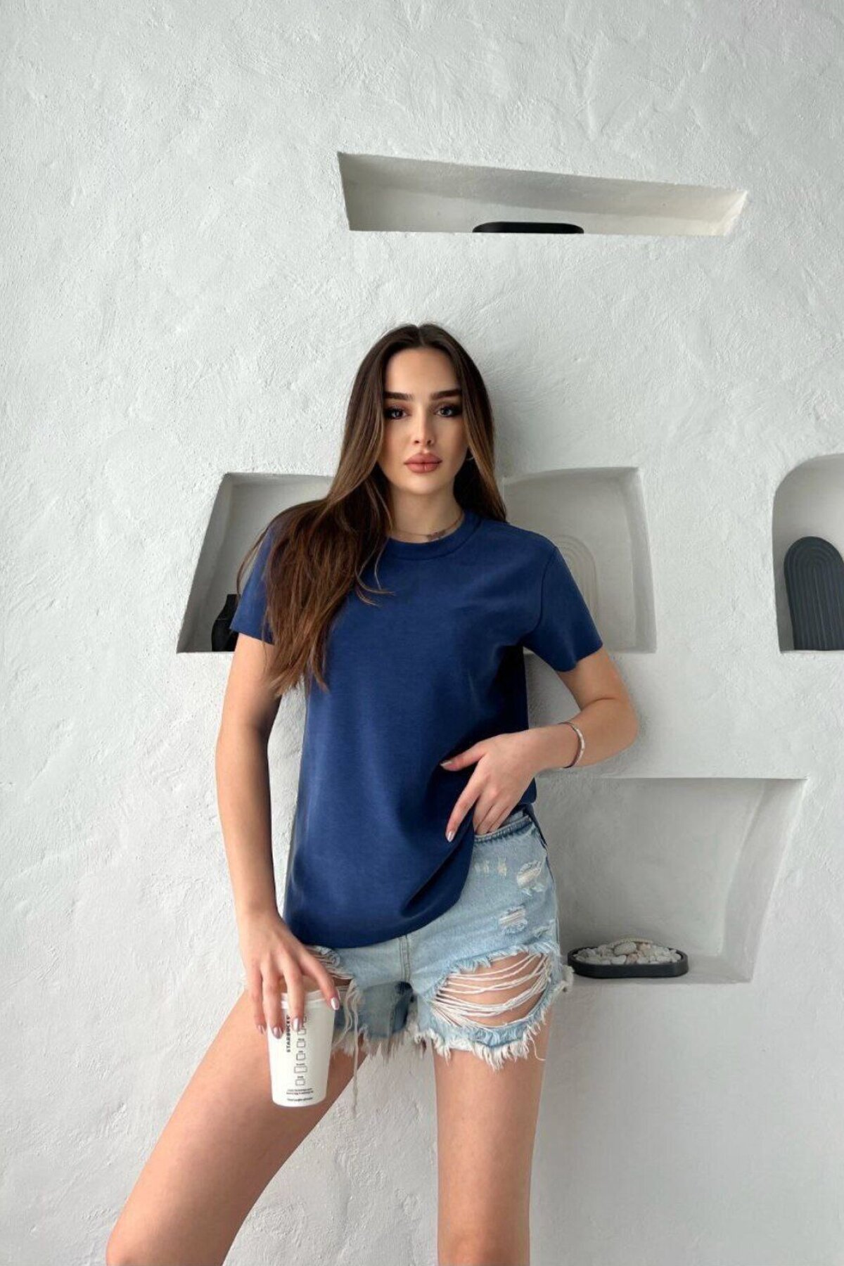 Navy Modal Fabric Oversize T-shirt - İLKCET MODA