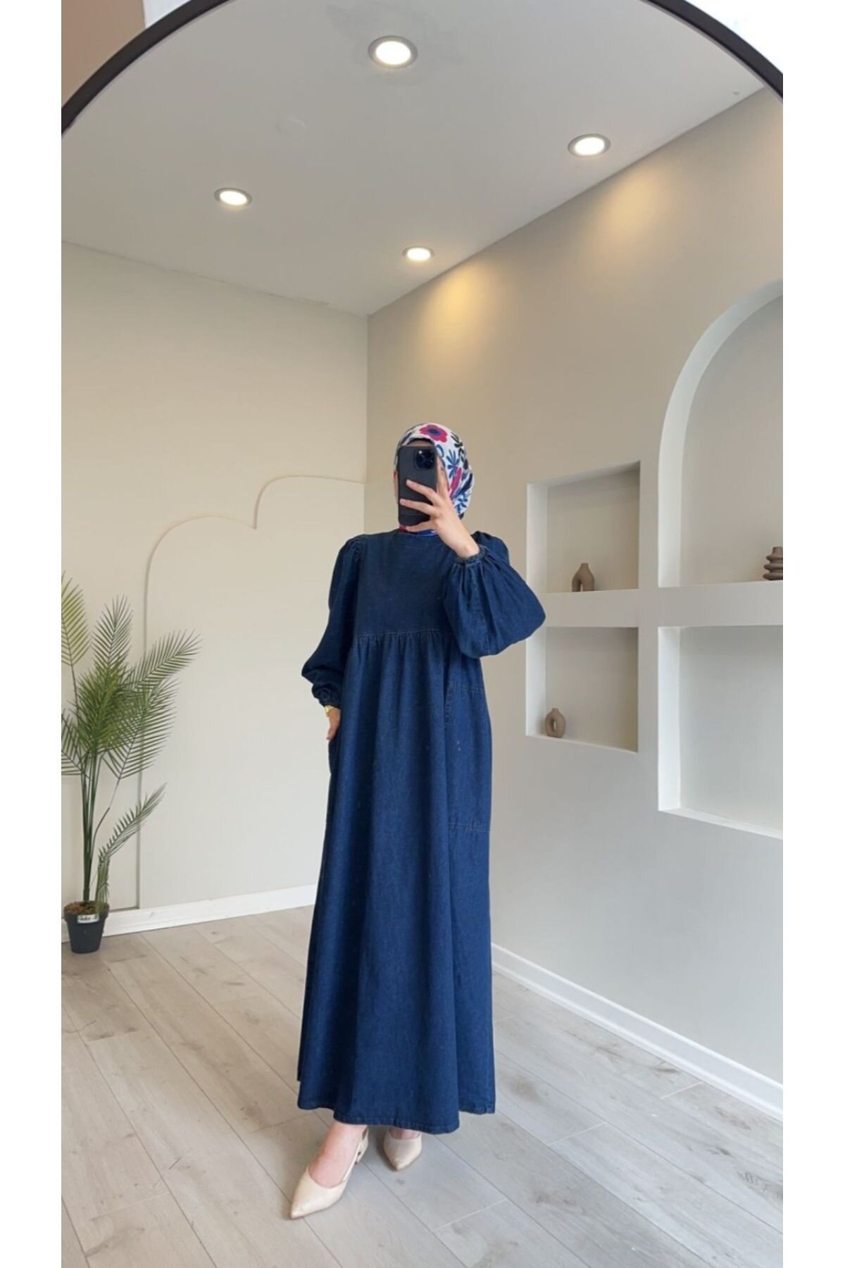 Lacivert Oversize Salaş Kot Tesettür Elbise - OlaLady