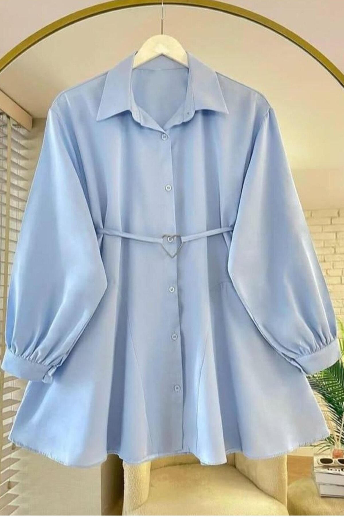 Mavi Kalp Tokalı Kemerli Tunik - Nergis Neva Butik