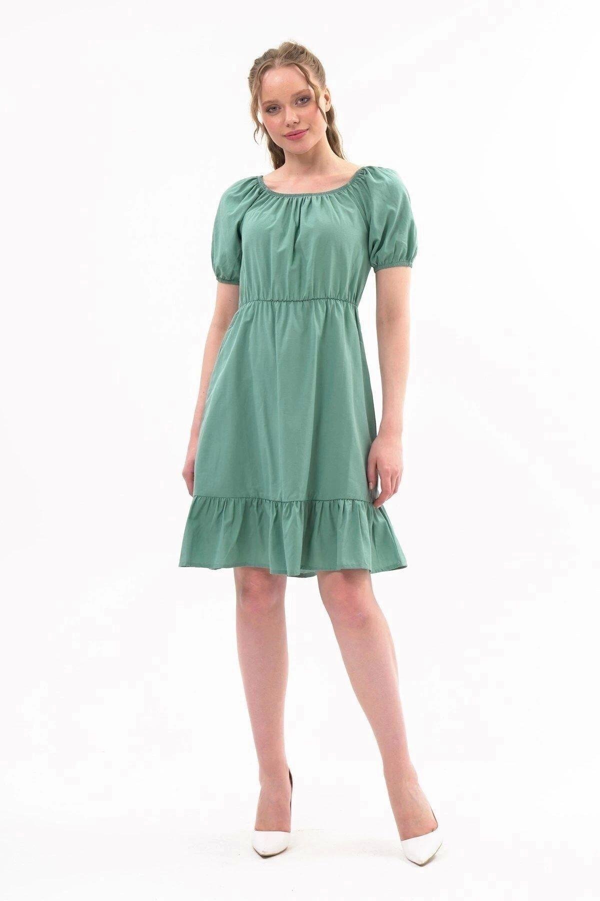 Mint Midi Beli Lastikli Tery Coton Elbise - APSEN
