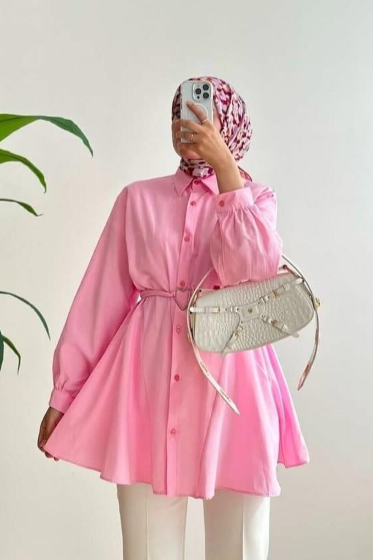 Pembe Kalp Tokalı Kemerli Tunik - Nergis Neva Butik
