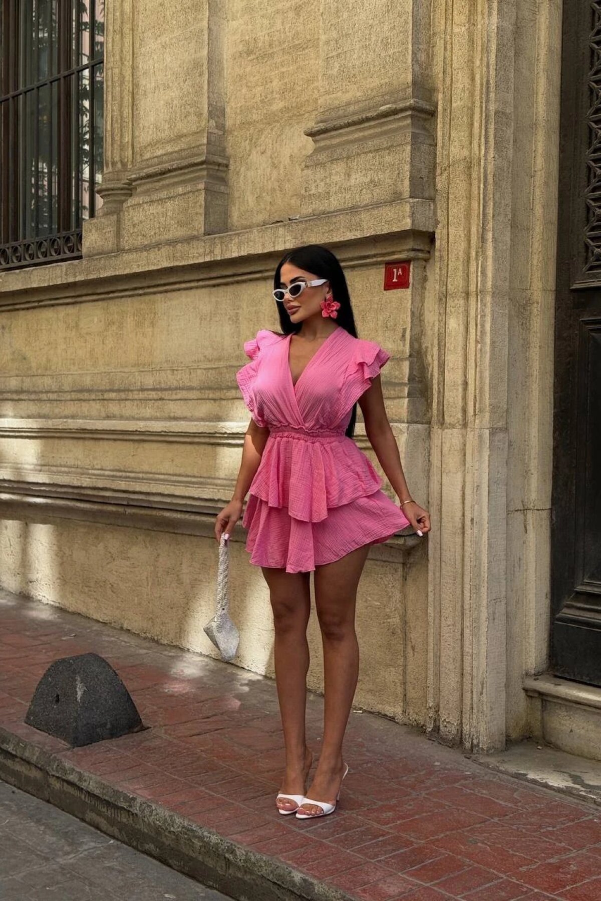 Pembe Mini Marie Keten Şortlu Tasarım Elbise - Luvita Co