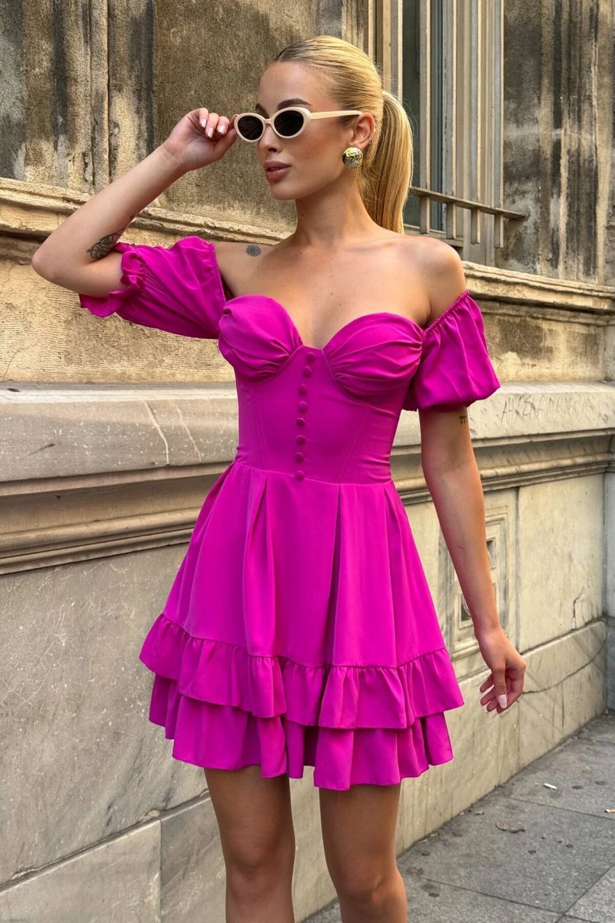 Pembe Mini Owen Sırt Detay Elbise - Luvita Co