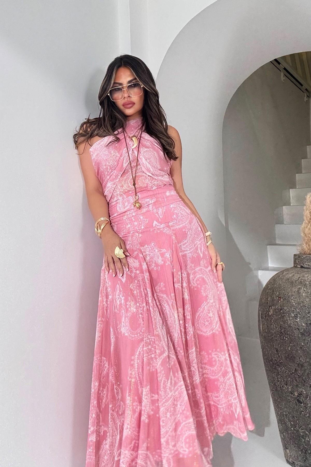 Pink Long Draped Shimmering Iridescent Chiffon Skirt - Sohotique By P