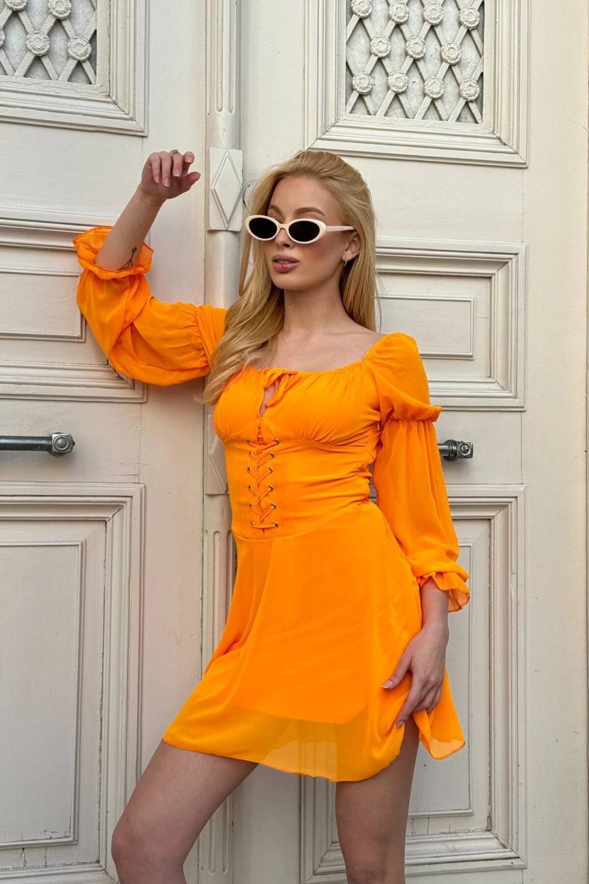 Portakal Mini Kuş Gözü Madonna Elbise - Luvita Co