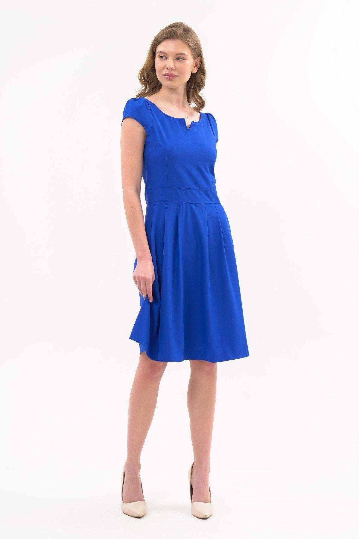 Saks Midi Yazlık Pile Detaylı Elbise - APSEN