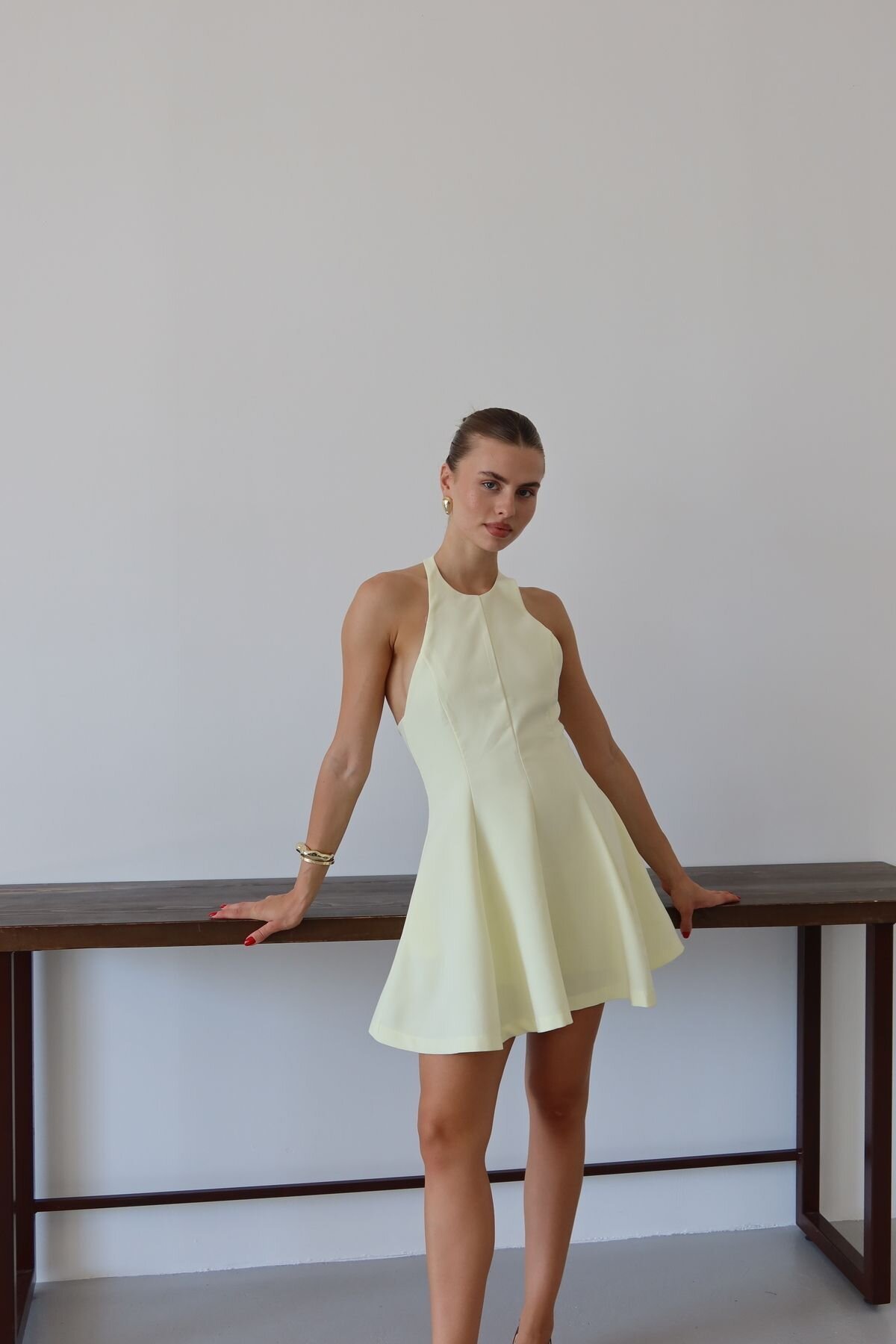 Sarı Mini Halter Yaka Elbise - LOISY