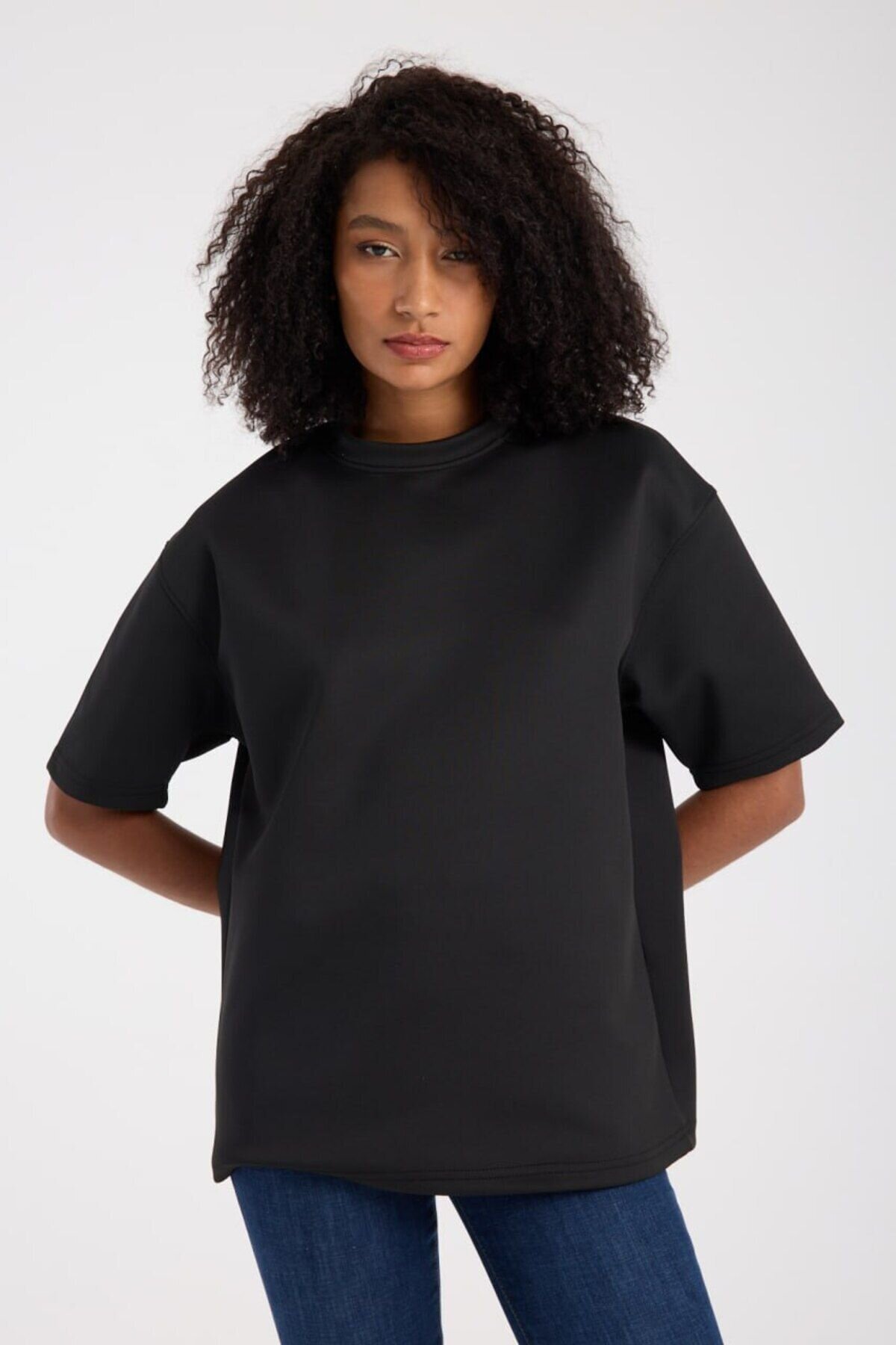 Siyah Dalgıç Kumaş Yüksek Kalite Unisex Tshirt - İLKCET MODA