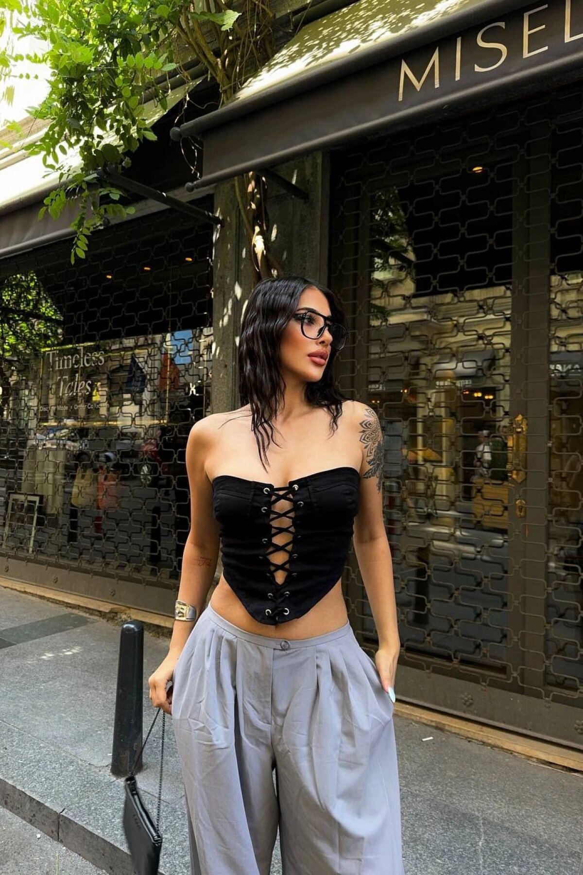 Black Padded Detail Crisscross Tie Crop Top - Luvita Co