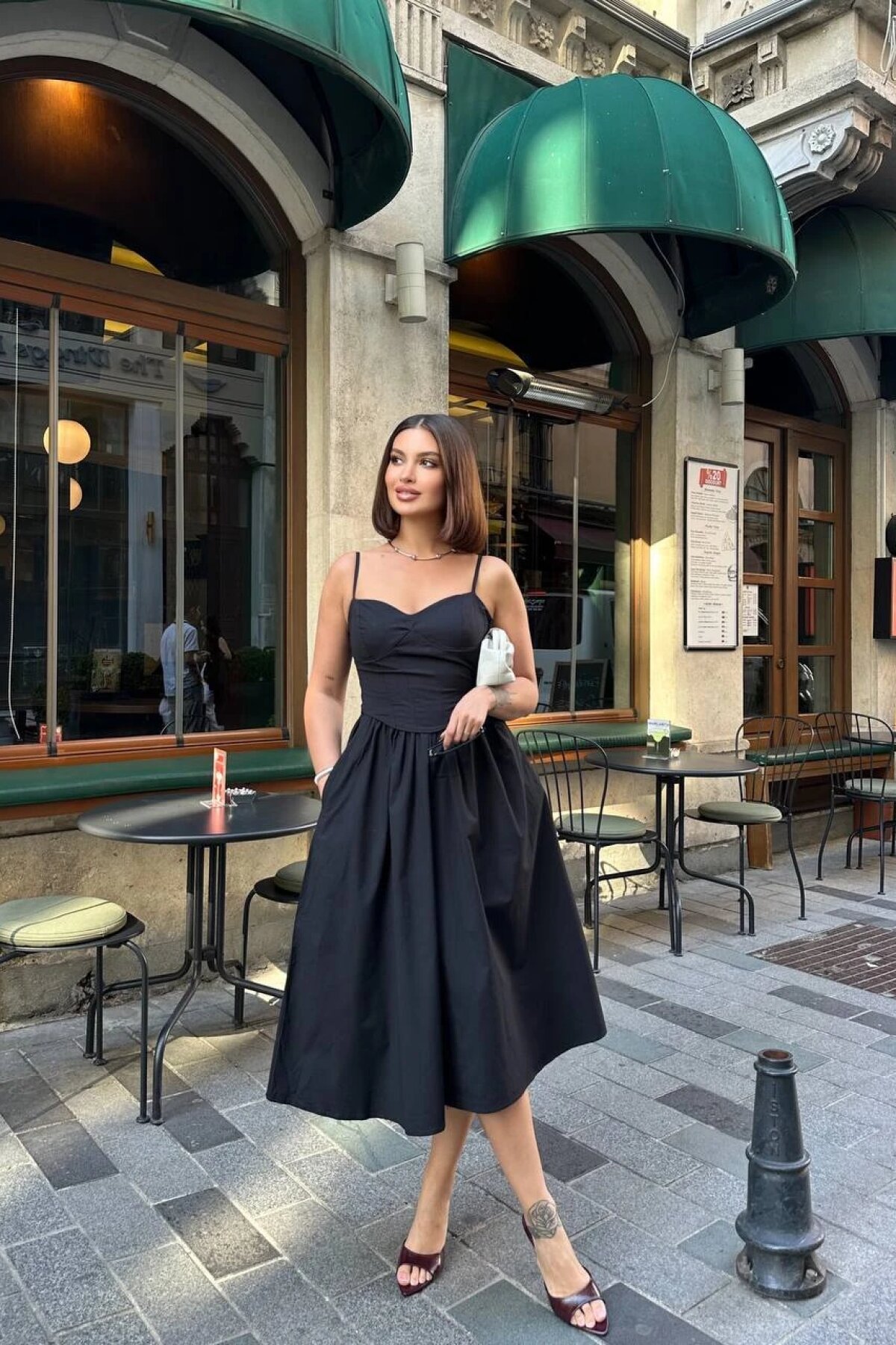 Black Midi Strappy Linor Guipure Detail Dress - Luvita Co