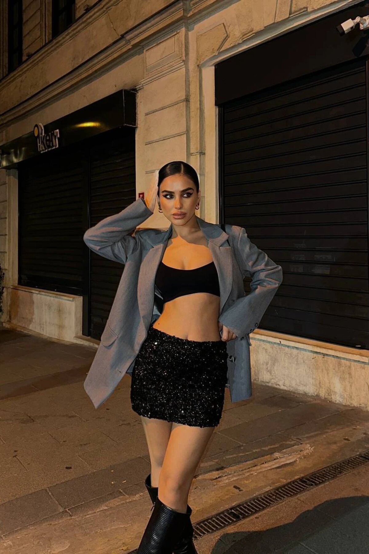 Siyah Mini Blanca Payet Tasarım Etek - Luvita Co