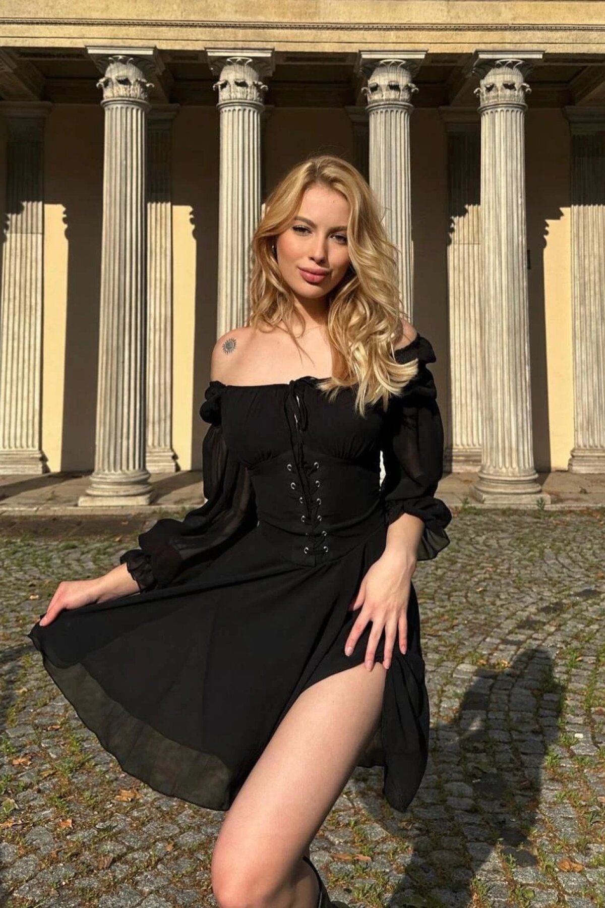 Black Mini Eyelet Madonna Design Dress - Luvita Co