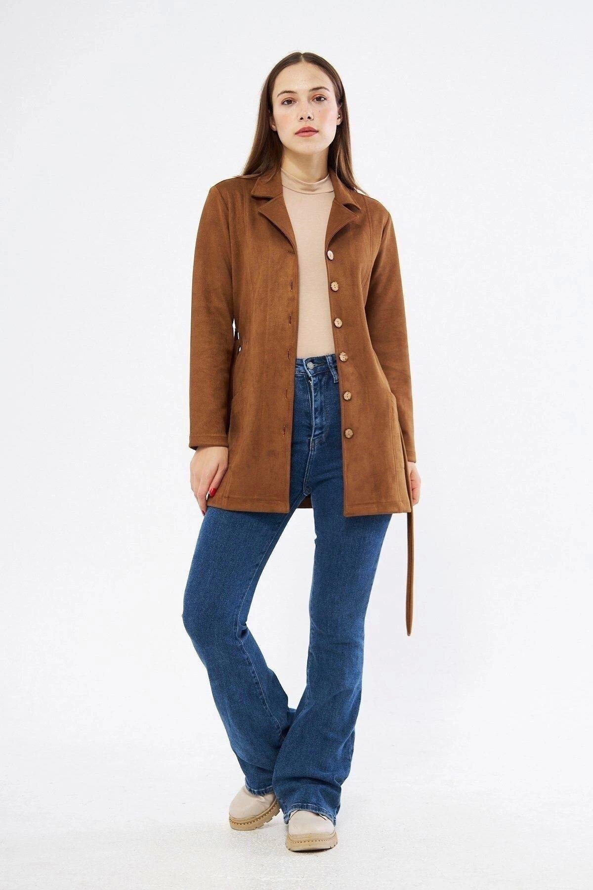 Tan Belted Suede Jacket - APSEN