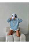 Açık Mavi Bağcık Detay Oversize Sweatshirt